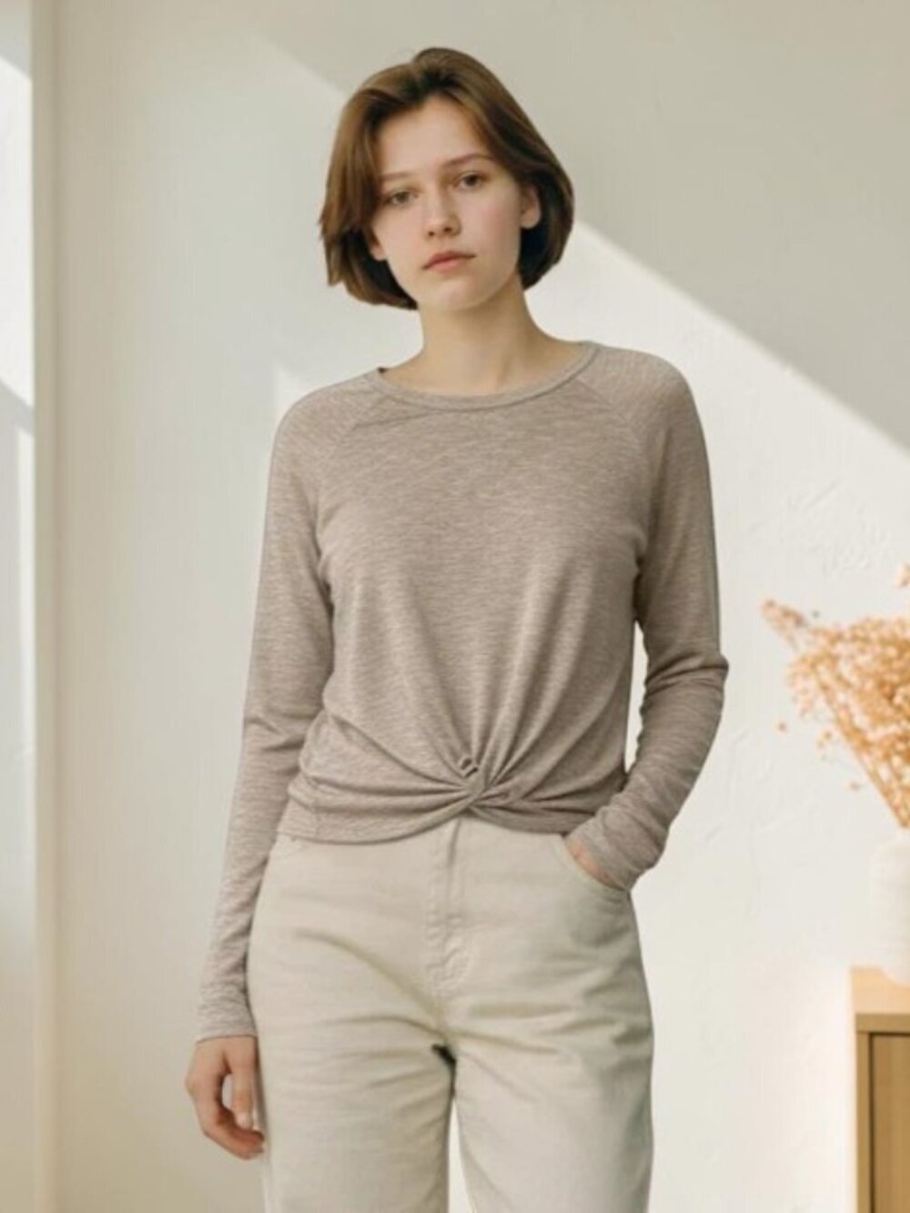 Juicy Couture Womens Size XL Gray Long Sleeve Knot Front Pullover Shirt Top